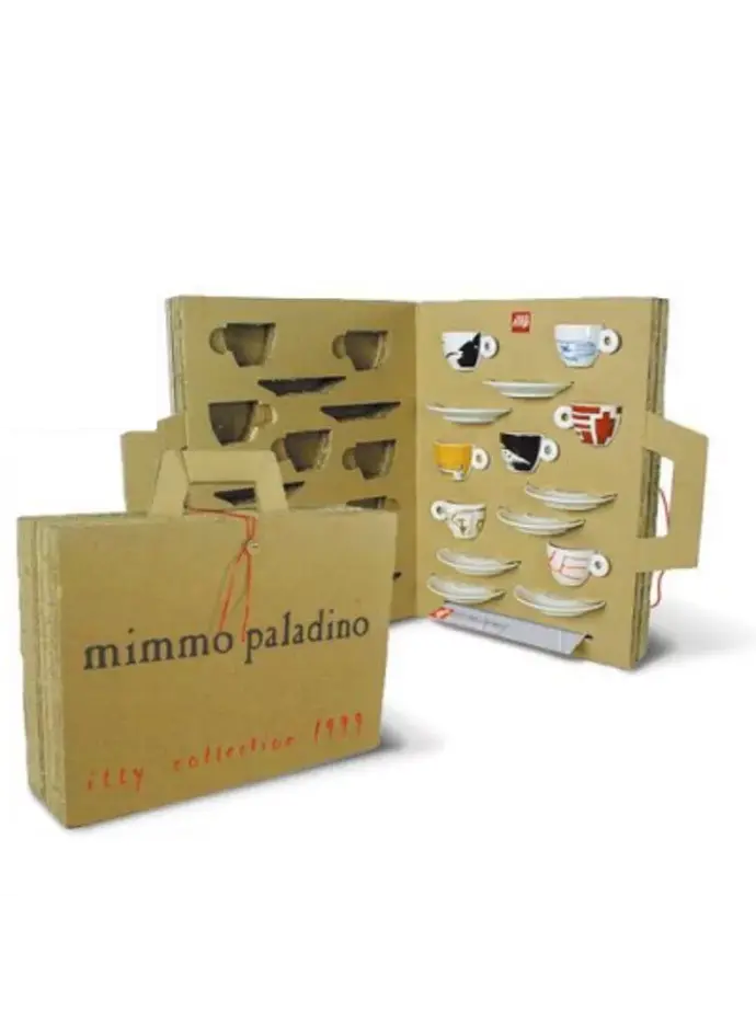 illy collection- 1999 -Mimmo Paladino : special 7 cups serie "Minimalia" in "cardboard packaging"
