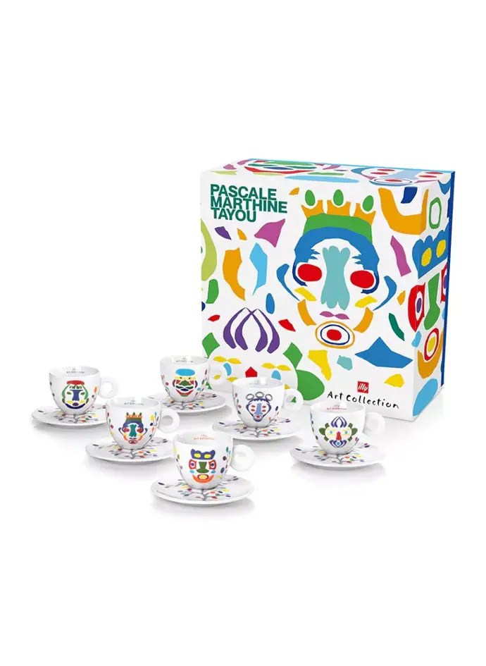 Pascale Marthine Tayou 6 cappuccino kopjes en schotels