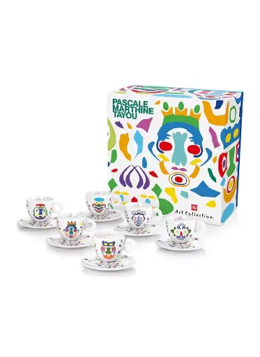 [24349] Pascale Marthine Tayou 6 cappuccino kopjes en schotels